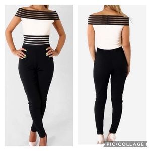 Black and White Off the shoulder Stretchy Jumpsuit